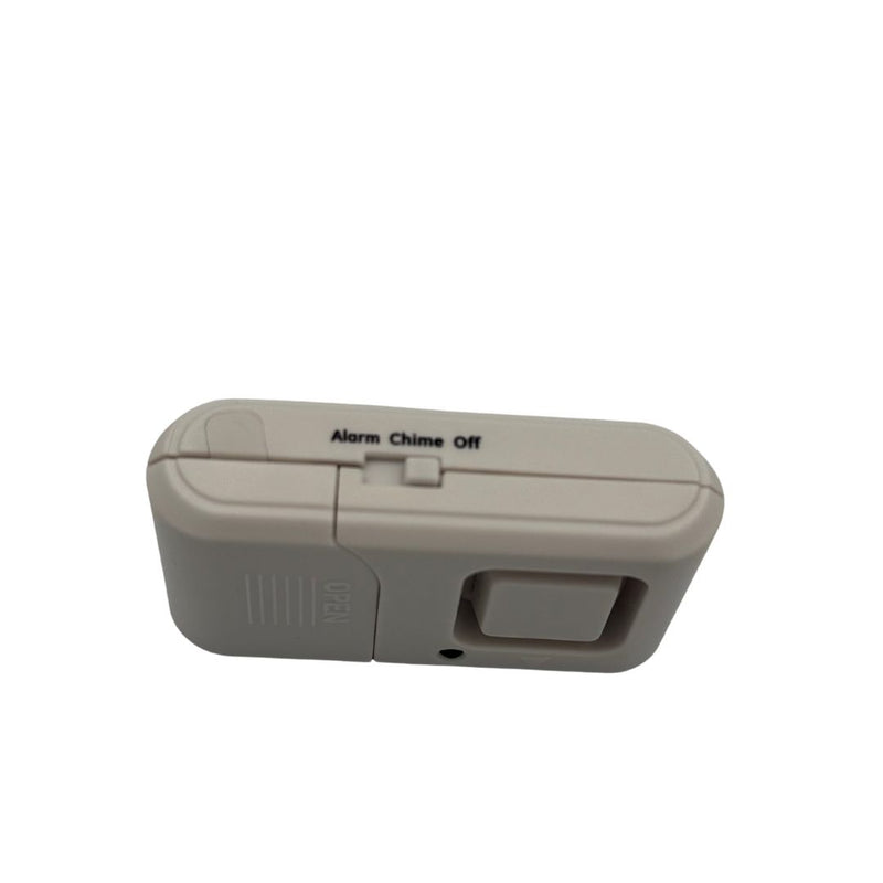 White window and door alarm with alarm, chime and off buttons on a white background