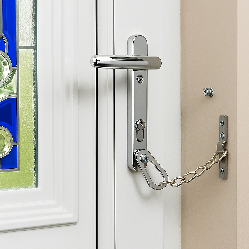 metal door chain installed on upvc door 