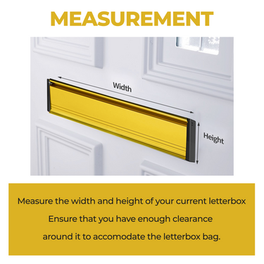 Measurement guide for a letterbox bag with clear instructions on width and height.
