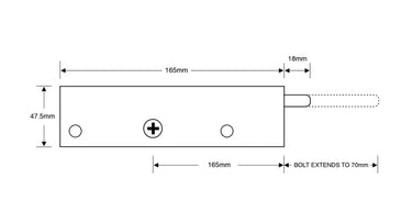 Technical drawing of a mechanical component with dimensions and bolt extension details.
