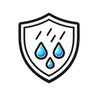 Shield icon with three blue water droplets on a white background