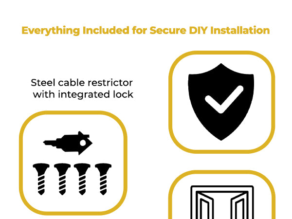 Lockable window cable restrictor for improved home safety