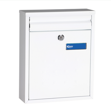 Modern outdoor post box in white for secure mail storage