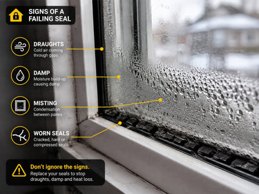 Worn rubber window seal showing signs of deterioration and failure