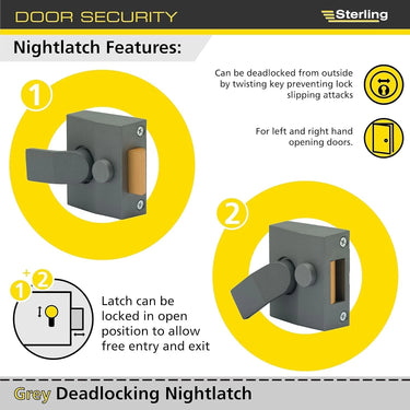 Sterling nightlatch with cylinder security lock and installation accessories