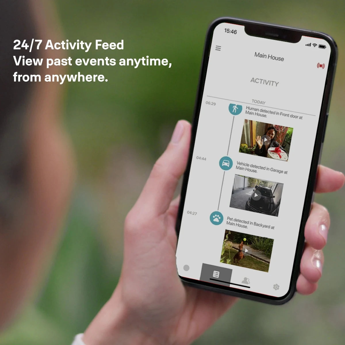 Yale Home app displaying 24/7 activity feed from Yale Smart Outdoor Camera