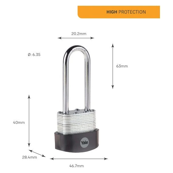 YALE Laminated Long Shackle Padlock 40mm
