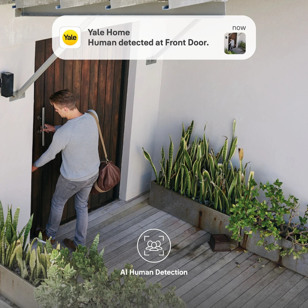 Yale Smart Outdoor Camera AI human detection notification at front entrance