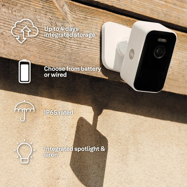 Yale Smart Outdoor Camera features including local storage, IP65 weather resistance and integrated spotlight