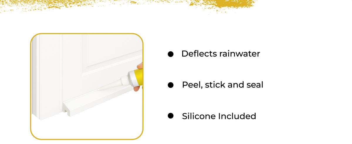 Sealing the weather bar to the door with the included silicone. Deflects rainwater, peel, stick and seal, silicone included.