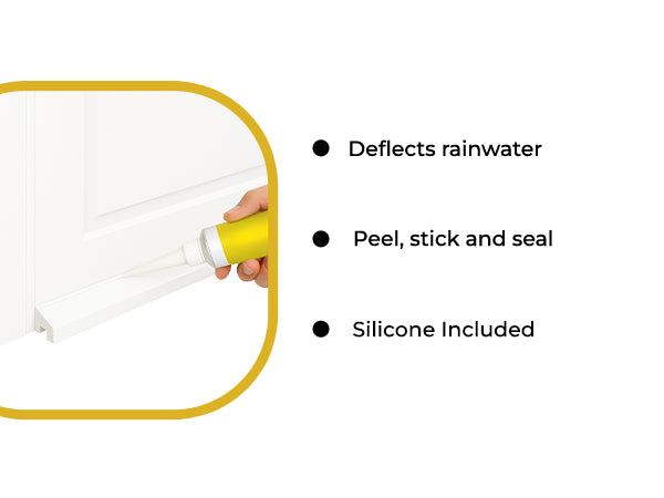 Sealing the weather bar to the door with the included silicone. Deflects rainwater, peel, stick and seal, silicone included.