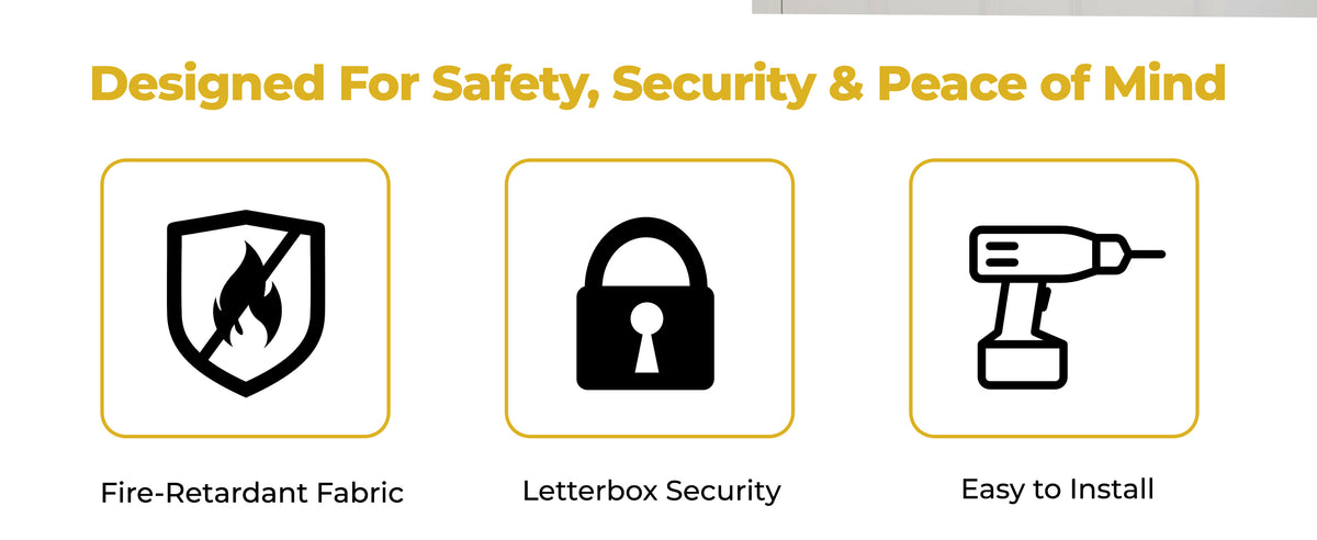 Fire-retardant fabric, letterbox security and easy installation. Designed for households, landlords and housing providers who need protection from letterbox attacks.