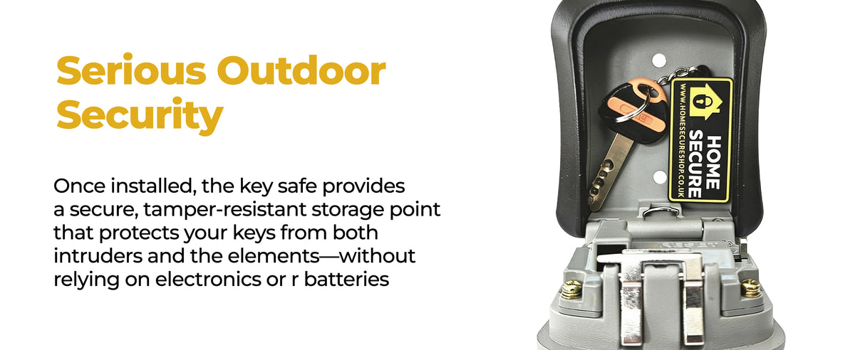 Serious outdoor security: the key safe open with spare keys stored inside.