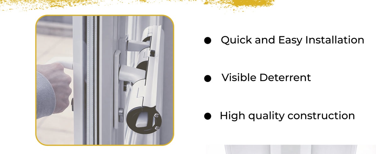 Hand fitting the Home Secure patio door lock over two door handles. Quick and easy installation, visible deterrent, high quality construction.
