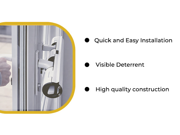 Hand fitting the Home Secure patio door lock over two door handles. Quick and easy installation, visible deterrent, high quality construction.