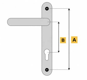 Measuring screw centres above the lever on a uPVC door handle