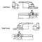 Technical diagram of an adjustable cockspur handle kit showing left-hand and right-hand versions with detailed measurements in millimeters, including handle length, screw hole spacing, and step heights.