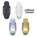 Four Affinity door knockers without integrated viewers shown in black, white, chrome, and gold finishes. Text "without viewer" indicates no built-in peephole functionality.
