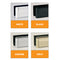  Image showing four color options for metal letterplates: white, black, chrome, and gold. Each letterplate is displayed in a close-up view with a clean, modern design, and each variant is labeled with its corresponding color in a white font over an orange background.