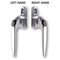 Left and right hand cockspur replacement uPVC Sparta window handles in polished chrome finish, each with key lock.