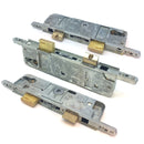 Three Fullex Type A door lock centre case gearboxes, shown from different angles, featuring robust metal construction and brass components for uPVC and composite doors.