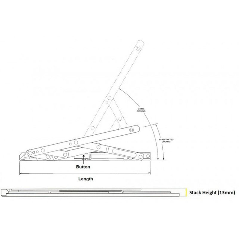 Security Restricted Window Hinges Friction Stay Top Hung - 12 Inch