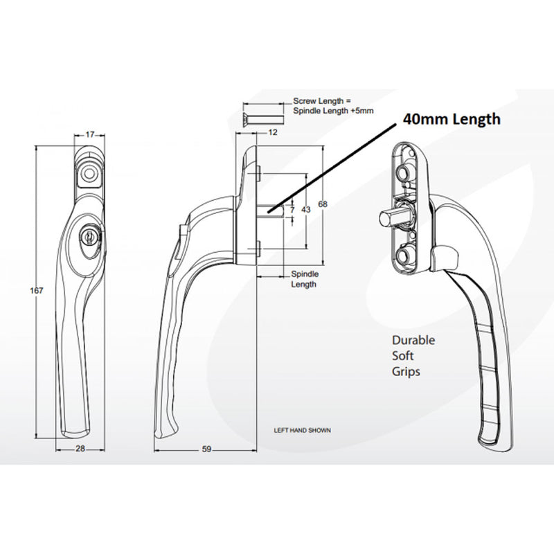 UPVC Window Handles Affinity Cranked Espag - White