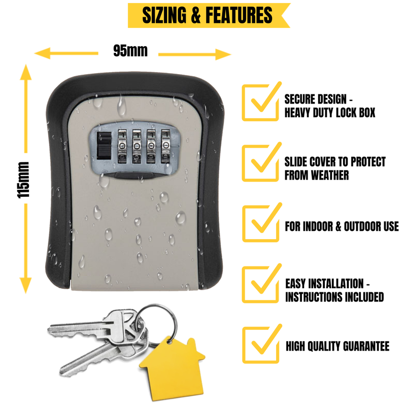 Combination Key Safe Wall Mounted Outdoor - Grey/ Black