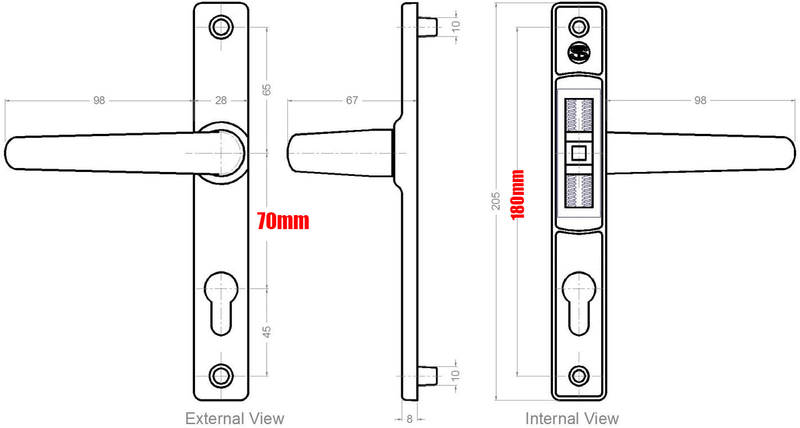 UPVC Door Handles - 70PZ 180mm Screws (Sprung) - Chrome