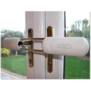 White Patlock security lock on French doors.