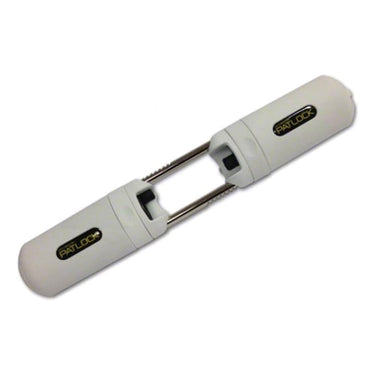 White Patlock security lock for doors, detached and shown against a white background.