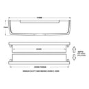 Technical drawing of a letterplate with measurements including 310mm width, 76mm height, 265mm internal width, and depth range from 40mm to 80mm. Minimum cavity size needed is 290mm by 50mm.