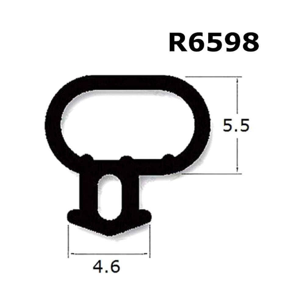 A black rubber door and window seal bubble gasket, with dimensions labeled as 5.5 cm by 4.6 cm.