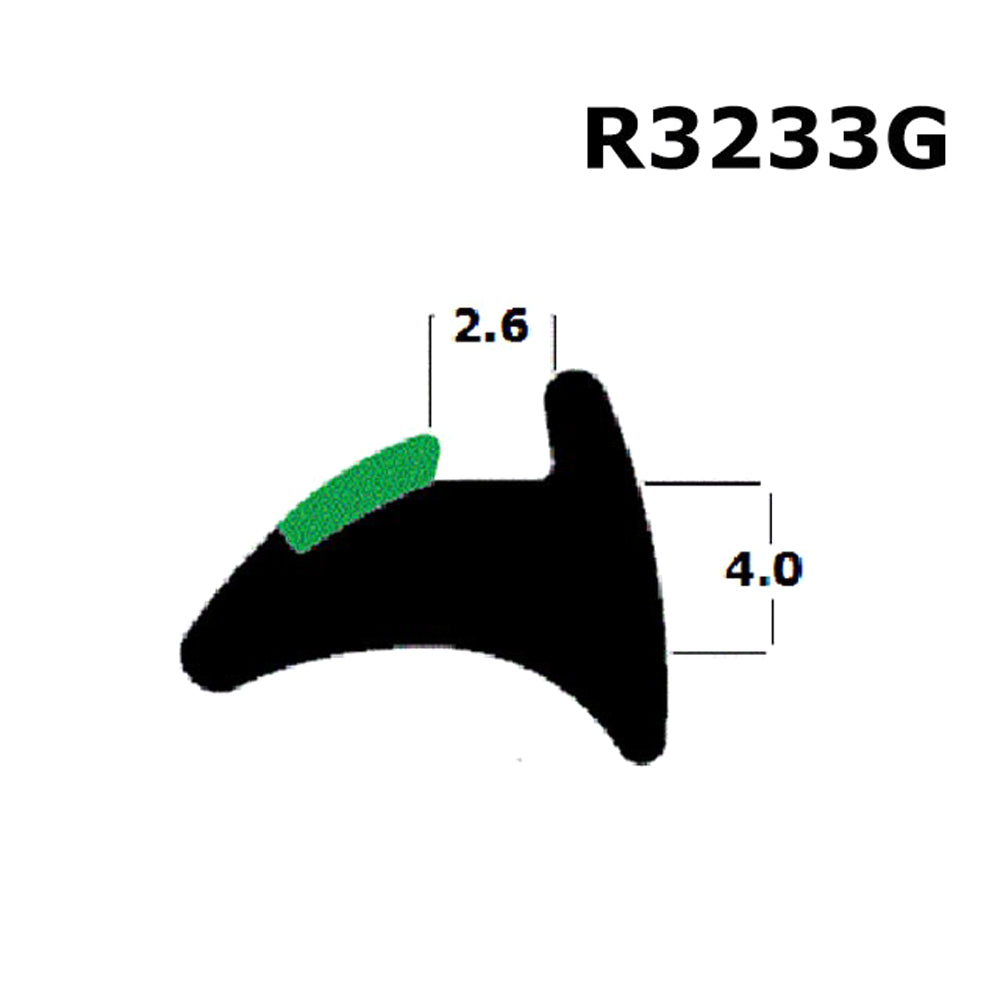 A black wedge gasket with dimensions marked on it, including a green highlight on one side.
