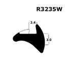 A black rubber window or door gasket with dimensions labeled, sold by the meter.