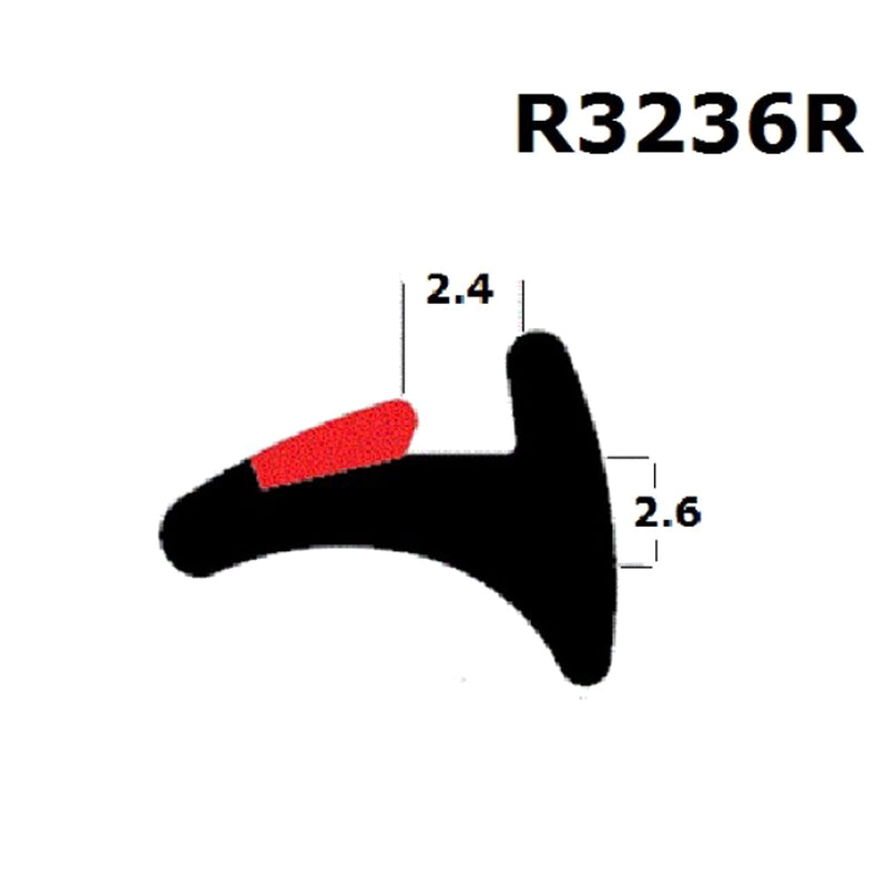 A diagram showing the dimensions of a black rubber seal for windows and doors, with measurements marked for each side.