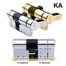 The image shows a Thumb Turn Avocet ABS High Security Euro Cylinder with a key. It is presented in three color variations: silver, gold, and black.