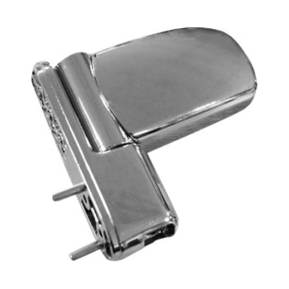 Shiny chrome UPVC 3D door flag hinge with two mounting pins visible.
