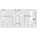 Technical drawing of UPVC door handles Lever Lever D74, showing dimensions in millimeters including handle length, backplate size, screw positions, and 92mm keyhole distance.