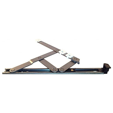 UPVC window hinge with fitted packer spacer used to adjust height and alignment; suitable for use with friction stay hinges.