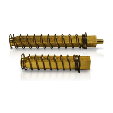 Two VERSA Split Spindles for multi-point door locks, featuring brass construction with coiled springs.