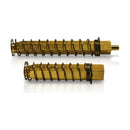 Two VERSA Split Spindles for multi-point door locks, featuring brass construction with coiled springs.