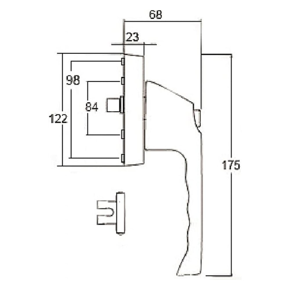 Technical drawing of VERSA Universal Locking Blade Fork Espag Drive Handle with detailed dimensions of handle and blade fork.