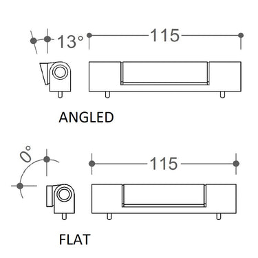 Technical diagram comparing two configurations of a uPVC door handle or latch component: "Angled" and "Flat." Both configurations have a width of 115 mm.